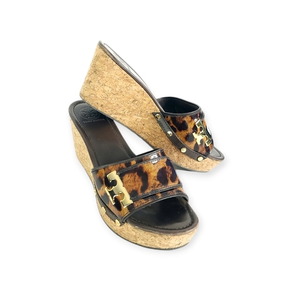 Tory Burch tortoise shell wedge slide sandals size 9.5 - Picture 1 of 11